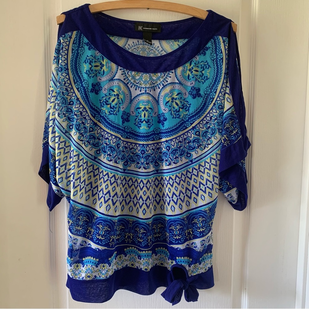 INC International Concepts blue mandala cold shoulder top